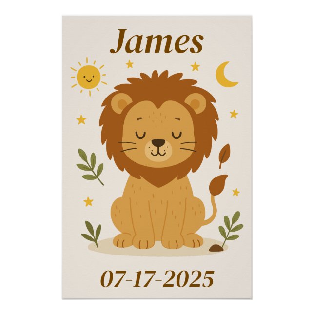  Personalized Lion Poster for Kids  (Front)