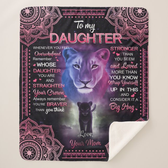 Personalized Lion To My Daughter From Your Mom Sherpa Blanket (Front)