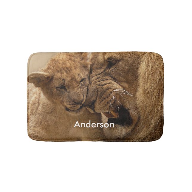 Personalized Lion with Baby Lion Bathroom Mat (Front)