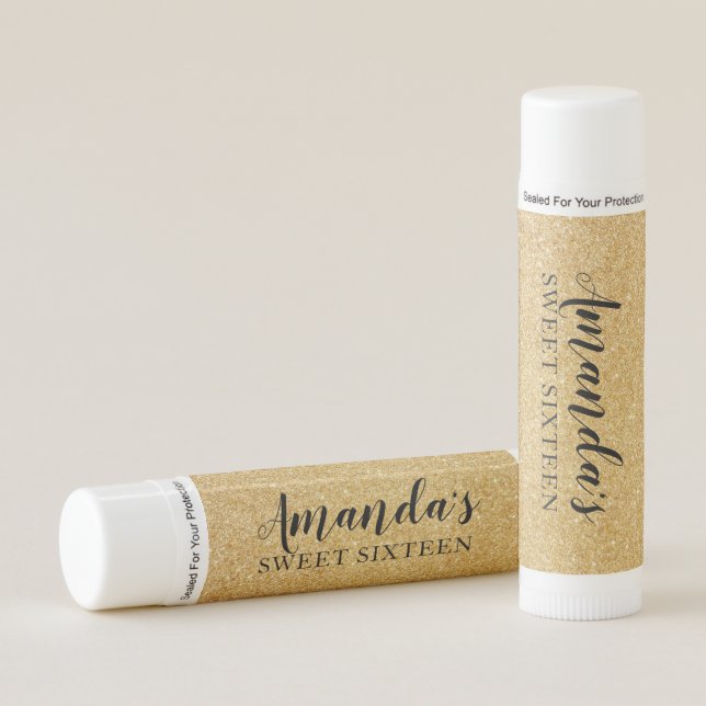 Personalized Lip Balm Party Favor | Gold Glitter (Front)