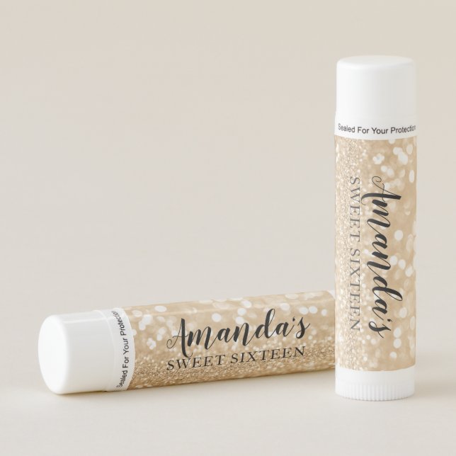 Personalized Lip Balm Party Favor | Gold Lights (Front)