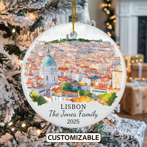 Personalized Lisbon Ornament, Portugal Gift Ceramic Ornament