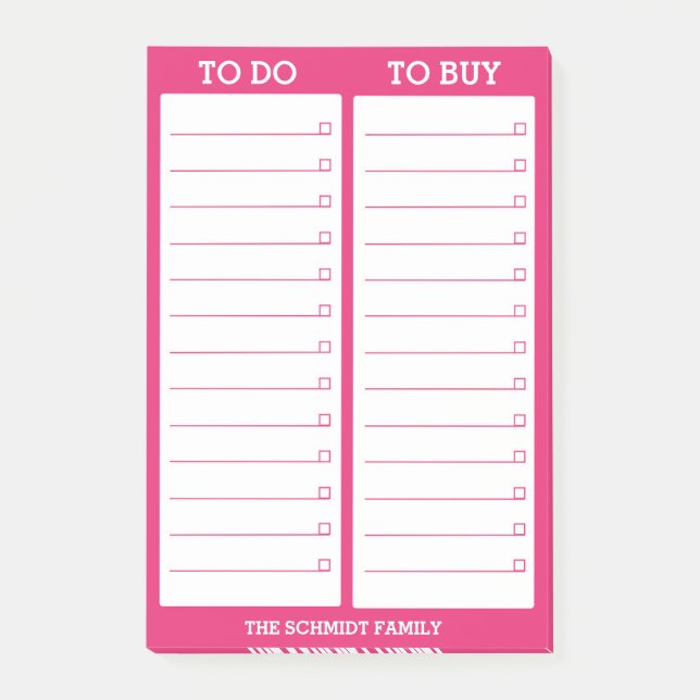 Personalized List- To Do, To Buy - Hot Pink Post-it Notes (Front)