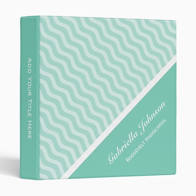 Personalized: Lite Green Waves Avery Binder (Front/Spine)