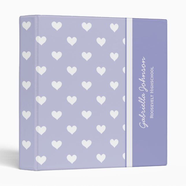 Personalized: Lite Purple With White Heart Binder (Front/Spine)