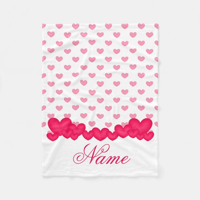 Personalized Little Baby Girl Pink White Heart Fleece Blanket (Front)