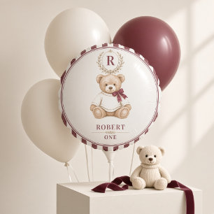 Personalized Little Bear Burgundy Bow Balloon