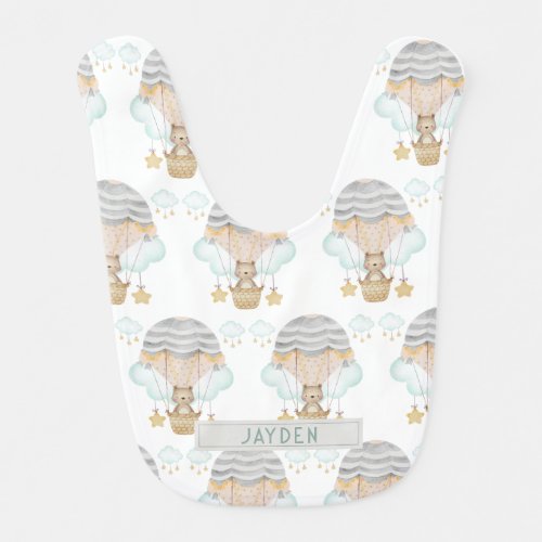 Personalized Little Bear Hot Air Balloon Baby Bib