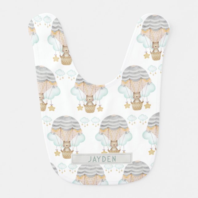 Personalized Little Bear Hot Air Balloon Baby Bib (Front)