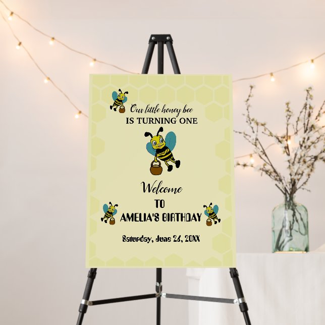 Personalized little Bee theme 1st Birthday party Foam Board (In Situ (Stand))