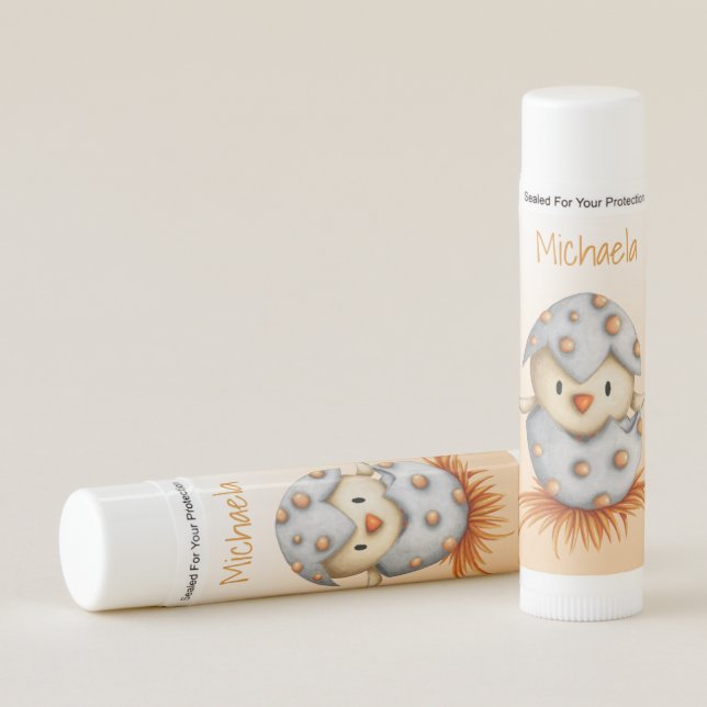 Personalized little bird hatching from egg lip balm (Front)