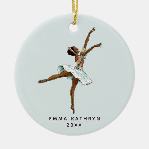 Personalized Little Black Ballerina Nutcracker Ceramic Ornament