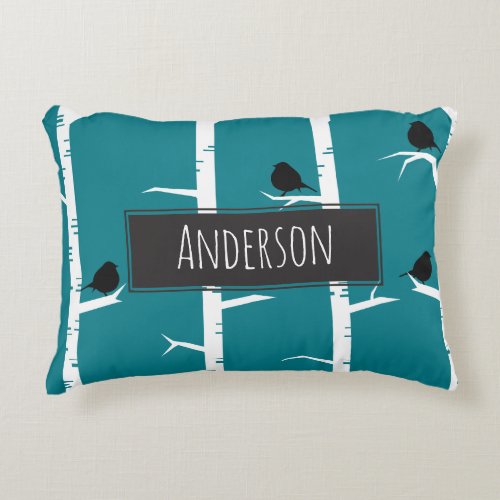 Personalized _ Little Black Birds and Birch Trees Accent Pillow