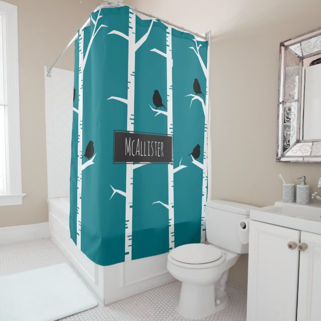 Personalized - Little Black Birds and Birch Trees Shower Curtain (In Situ)