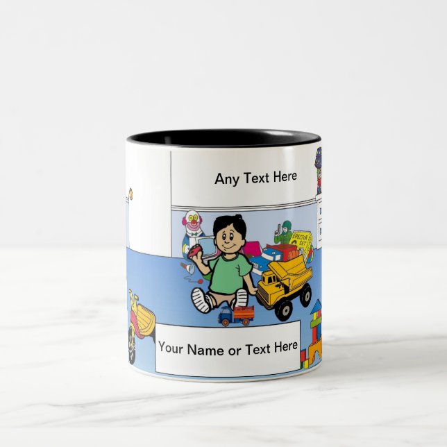 Personalized Little Boy's Room Cartoon Two-Tone Coffee Mug (Center)