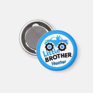 Personalized Little Brother Monster Truck Blue Magnet
