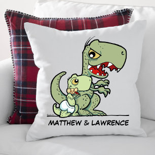 Personalized Little Brother T-Rex Dinosaur Name Throw Pillow