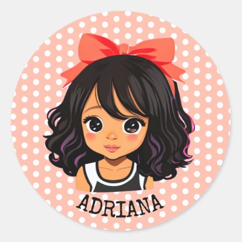 Personalized Little Cartoon Girl Classic Round Sticker