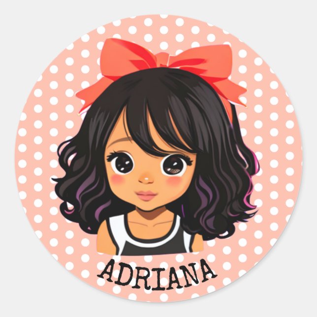 Personalized Little Cartoon Girl Classic Round Sticker (Front)