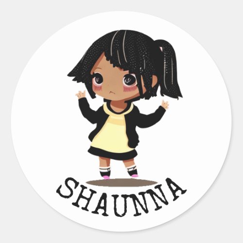 Personalized Little Cartoon Girl Classic Round Sticker