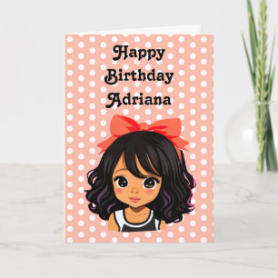 Personalized Little Cartoon Girl Coral Birthday Card