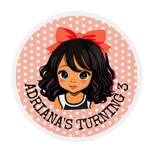 Personalized Little Cartoon Girl Coral Birthday Edible Frosting Rounds