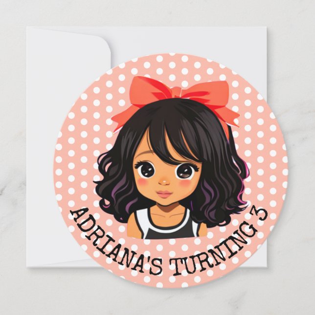 Personalized Little Cartoon Girl Coral Birthday Invitation (Front)