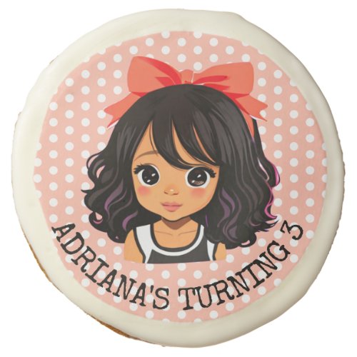 Personalized Little Cartoon Girl Coral Birthday Sugar Cookie