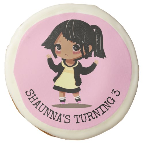 Personalized Little Cartoon Girl Pink Birthday Sugar Cookie