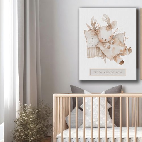 Personalized Little Deer Nursery  Faux Canvas Print