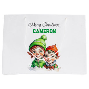 Personalized Little Elves Christmas Large Gift Bag