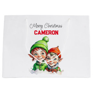 Personalized Little Elves Christmas Large Gift Bag