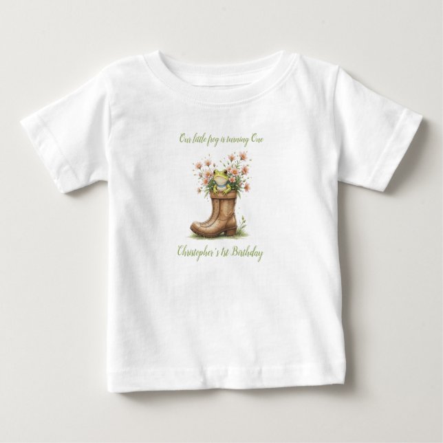 Personalized little frog Froggie 1st birthday Baby T-Shirt (Front)