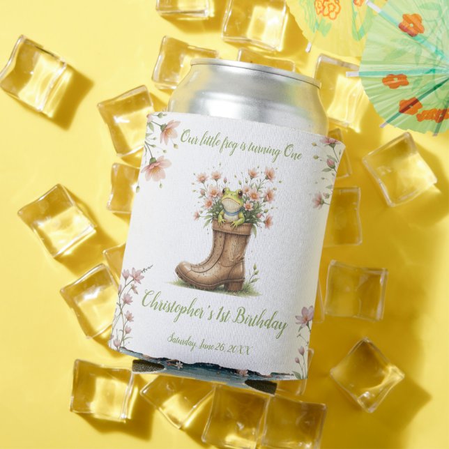 Personalized little frog Froggie 1st birthday Can Cooler (In Situ Summer)