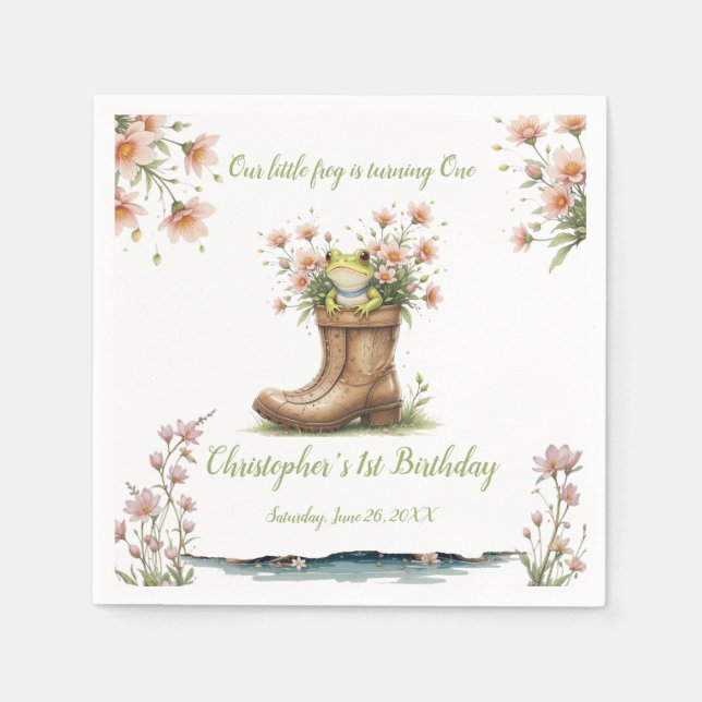 Personalized little Froggie 1st birthday party Napkins (Front)