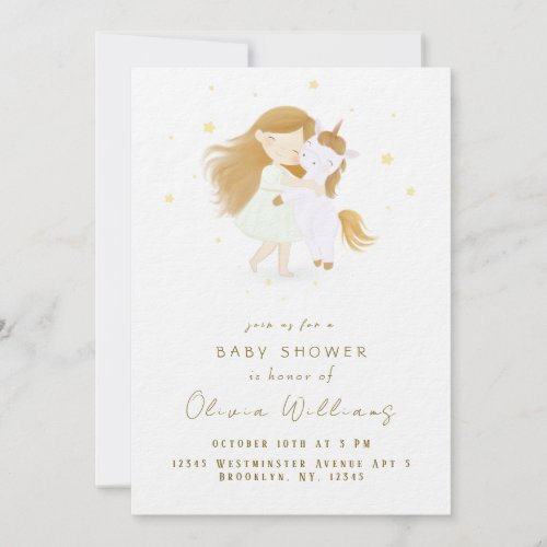 Personalized Little Girl a Unicorn Baby Shower Invitation