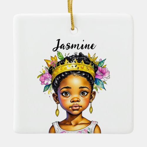 Personalized Little Girl Princess of Color Ceramic Ornament