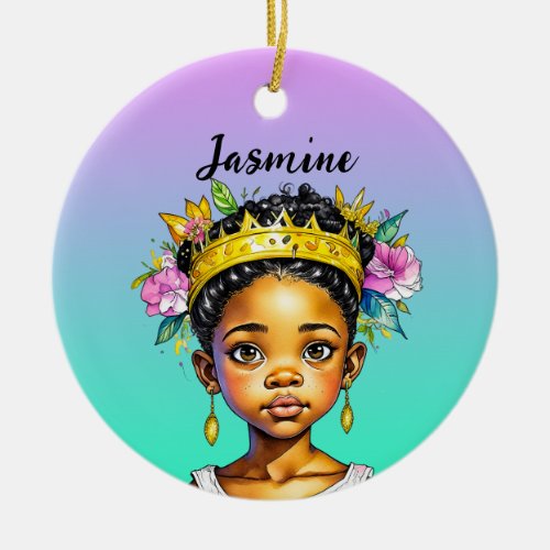 Personalized Little Girl Princess of Color Ceramic Ornament