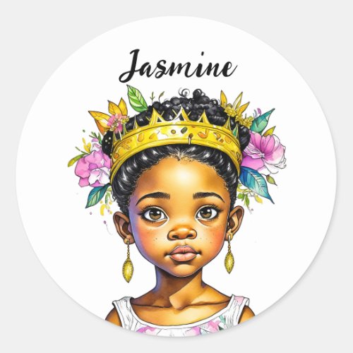 Personalized Little Girl Princess of Color Classic Round Sticker