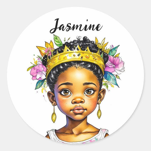 Personalized Little Girl Princess of Color Classic Round Sticker (Front)