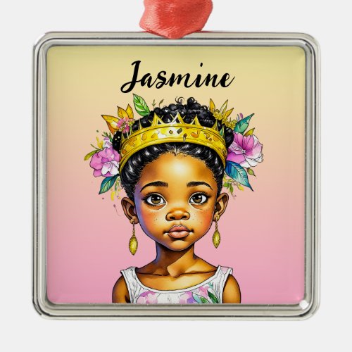 Personalized Little Girl Princess of Color Metal Ornament