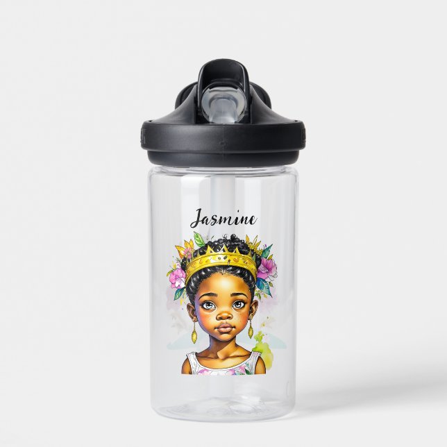 Personalized Little Girl Princess of Color Water Bottle (Front)