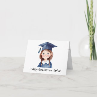 Personalized Little Girls (Brown Hair) Graduation Card