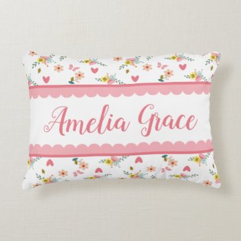 Personalized Little Girls Floral Butterfly Heart Accent Pillow by kersteegirl at Zazzle