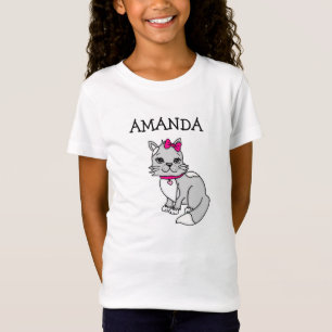 Personalized Little Girl's Gray Kitten with Bow To T-Shirt