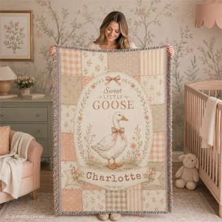 Personalized Little Goose Baby Girl Keepsake Throw Blanket