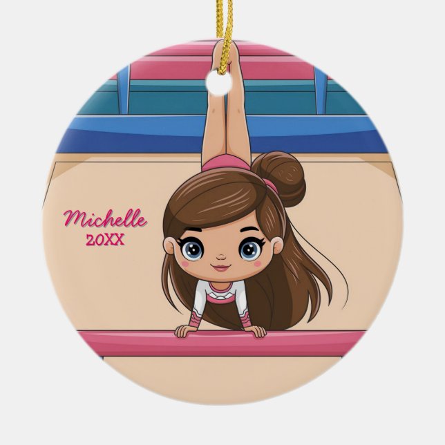 Personalized Little Gymnast Girl Christmas  Ceram Ceramic Ornament (Front)