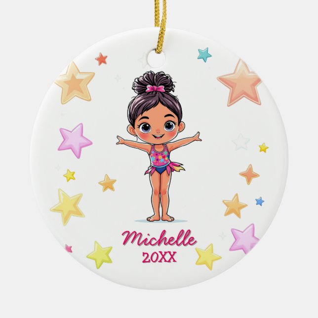  Personalized Little Gymnast Girl Christmas  Ceramic Ornament (Front)