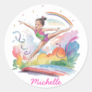  Personalized Little Gymnast Girl Christmas Pink   Classic Round Sticker