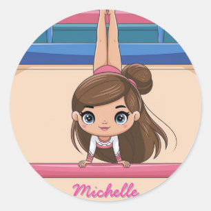 Personalized Little Gymnast Girl,I Love Gymnastics Classic Round Sticker